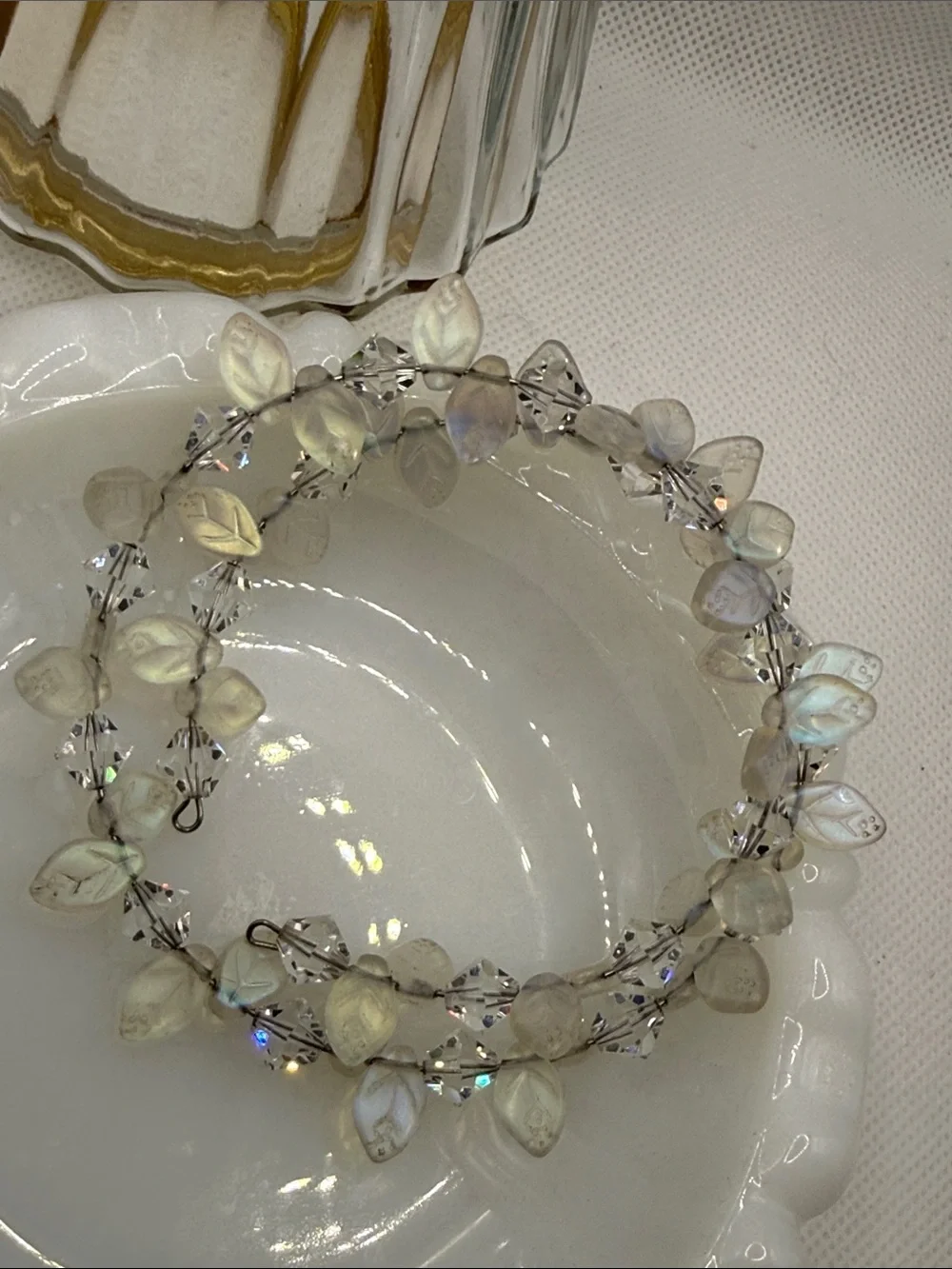 Ultimate Iridescent Leaf Crystal Wire-Wrap Bracelet fairy core beaded bracelet